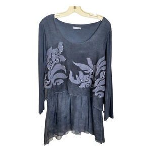 Bella Amore Silk Gray Long Sleeve Tunic Top Made in Italy